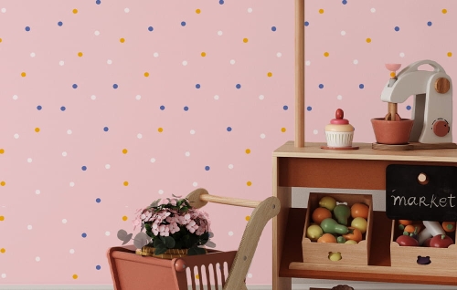 Tapeta na ścianę-groszki-pastele-pokój dziecka-kropki na ścianie w pokoju dziecka.jpg