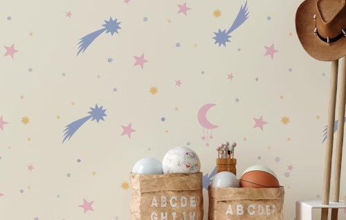 Tapeta na ścianę- pokój dziecka-gwiazdy-niebo-spadająca gwiazdka-pastelowa tapeta.jpg
