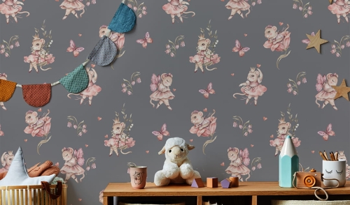 Tapeta-Zwierzęta leśne-myszka-mouse-baletnica-tapeta do pokoju dziecka-grafit.jpg