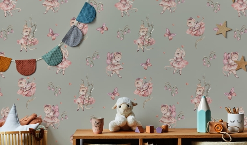 Tapeta-Zwierzęta leśne-myszka-mouse-baletnica-tapeta do pokoju dziecka-zielen.jpg