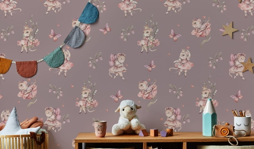 Tapeta-Zwierzęta leśne-myszka-mouse-baletnica-tapeta do pokoju dziecka-róż.jpg