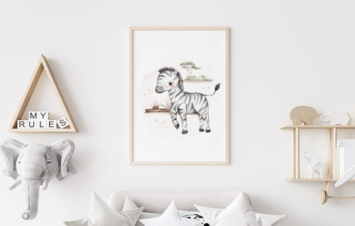 Plakat-Zwierzęta egzotyczne-Zwierzęta afrykańskie-Safari-Zebra-akwarela-plakat dla dzieci.jpg