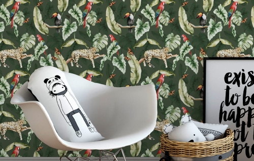 tapeta-tapeta do pokoju dziecka-dzungla-zwierzeta w dzungli-tapeta dzungla-tapeta dziecko-zielen