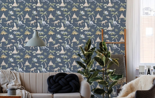 Tapeta-Zwierzęta-Dinozaury-Diplodoki-tapeta dzieci-pokoj dziecka-granat.jpg