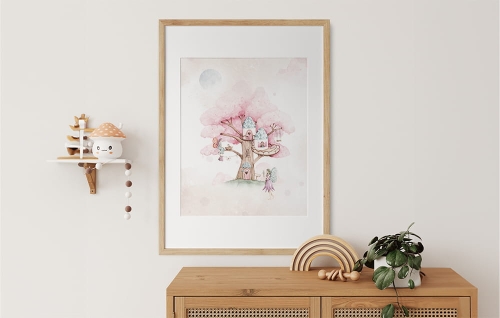 plakat do pokoju dziecka-plakat dla dzieci-wrozki plakat-wrozka plaakt-plakat rozowy-pokoj dziecka-plakat-domek-pokoj