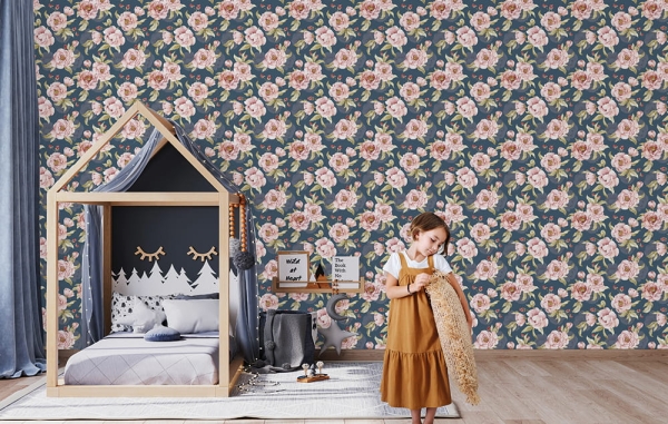 Tapeta w kwiaty- Tapeta w łąkę- Tapeta boho-tapeta w kwiaty-Granat2.jpg