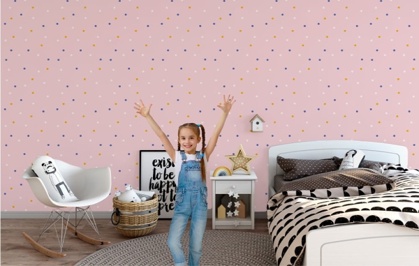 Tapeta na ścianę-groszki-pastele-pokój dziecka-kropki na ścianie w pokoju dziecka-3.jpg