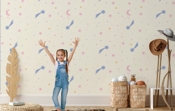 Tapeta na ścianę- pokój dziecka-gwiazdy-niebo-spadająca gwiazdka-pastelowa tapeta3.jpg
