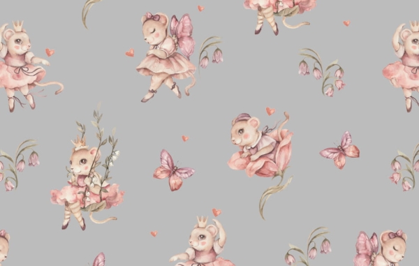 Tapeta-Zwierzęta leśne-myszka-mouse-baletnica-tapeta do pokoju dziecka-szara tapeta2.jpg