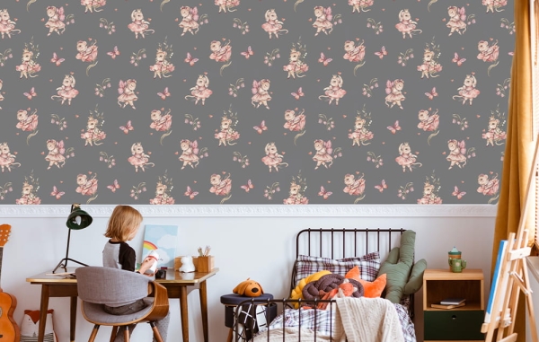 Tapeta-Zwierzęta leśne-myszka-mouse-baletnica-tapeta do pokoju dziecka-grafit3.jpg