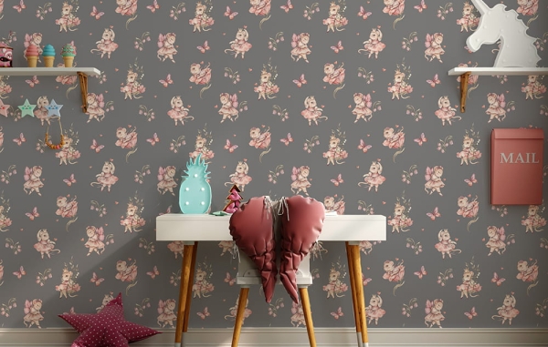 Tapeta-Zwierzęta leśne-myszka-mouse-baletnica-tapeta do pokoju dziecka-grafit5.jpg
