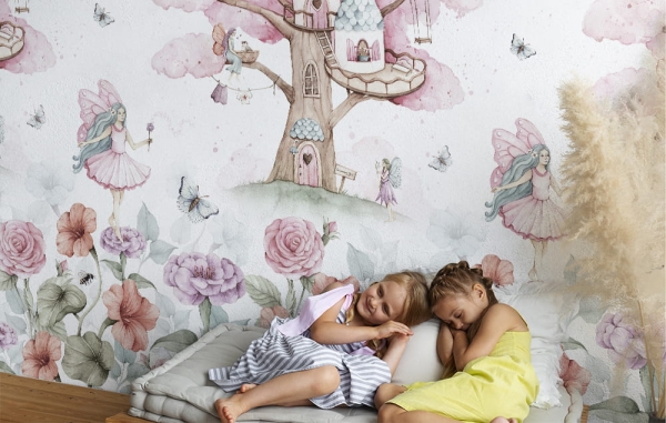 Fototapeta-Różowe tapety-świat księżniczek-świat wróżek-Księżniczki-Wróżki-Las-róże-roze-Zamek-Fototapeta dla dzieci-girls.jpg