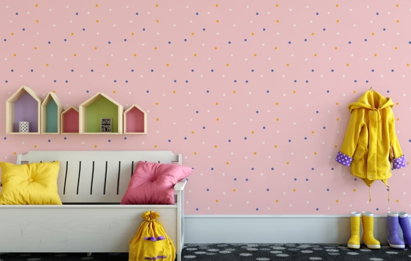 Tapeta na ścianę-groszki-pastele-pokój dziecka-kropki na ścianie w pokoju dziecka-2.jpg