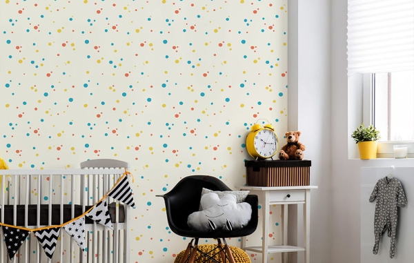 Tapeta na ścianę-słodkie kropki-kolorowe kropki-tapeta do pokoju dziecka.jpg