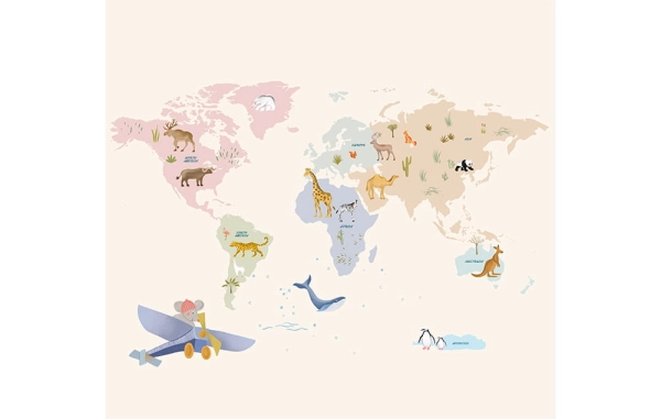 fototapeta scienna-tapeta-mapa świata-mapa-zwierzęta-tapety do pokoju dziecka-wzor.jpg