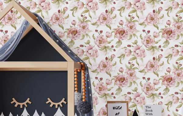 Tapeta w kwiaty- Tapeta w łąkę- Tapeta boho-tapeta w kwiaty-biel-peonie-tapeta do pokoju dziecka.jpg