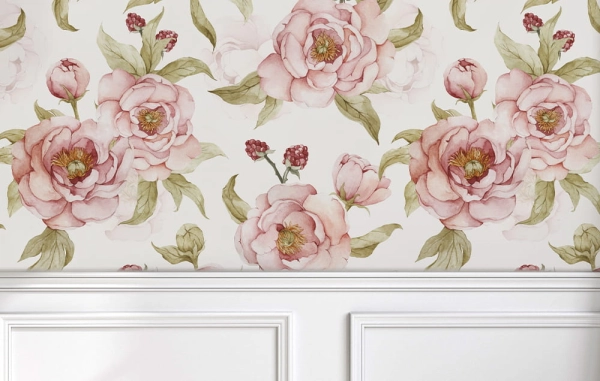 Tapeta w kwiaty- Tapeta w łąkę- Tapeta boho-tapeta w kwiaty-biel-peonie-tapeta do pokoju dziecka.jpg