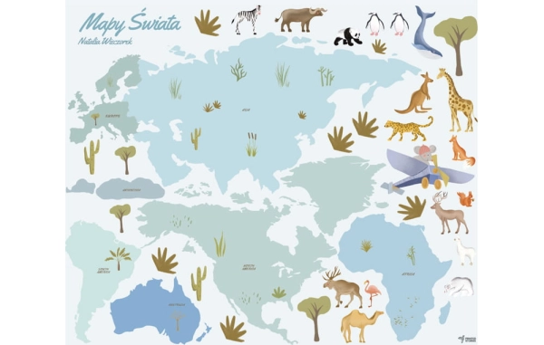 naklejka mapa-naklejka scienna do pokoju dziecka-mapa-naklejka ze zwierzetami swiata-naklejka do pokoju dziecka-rozmiary