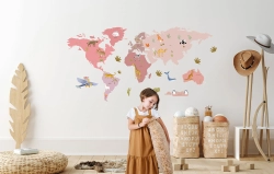 Naklejka na ścianę Mapa świata - Różowa