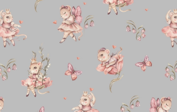 Tapeta-Zwierzęta leśne-myszka-mouse-baletnica-tapeta do pokoju dziecka-szara tapeta2.jpg