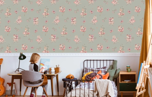 Tapeta-Zwierzęta leśne-myszka-mouse-baletnica-tapeta do pokoju dziecka-zielen3.jpg