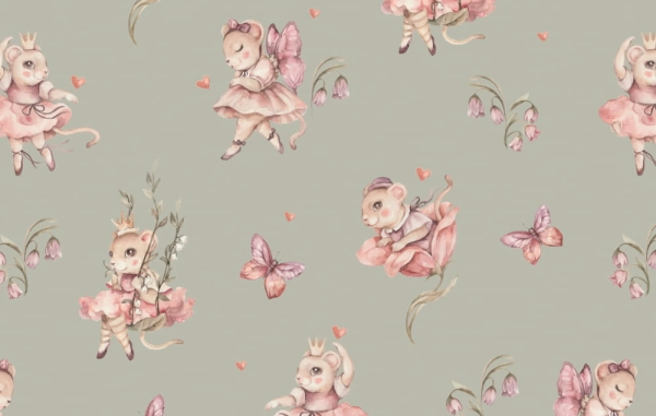 Tapeta-Zwierzęta leśne-myszka-mouse-baletnica-tapeta do pokoju dziecka-zielen5.jpg