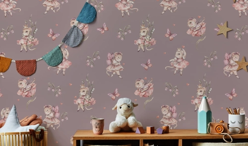 Tapeta-Zwierzęta leśne-myszka-mouse-baletnica-tapeta do pokoju dziecka-róż.jpg