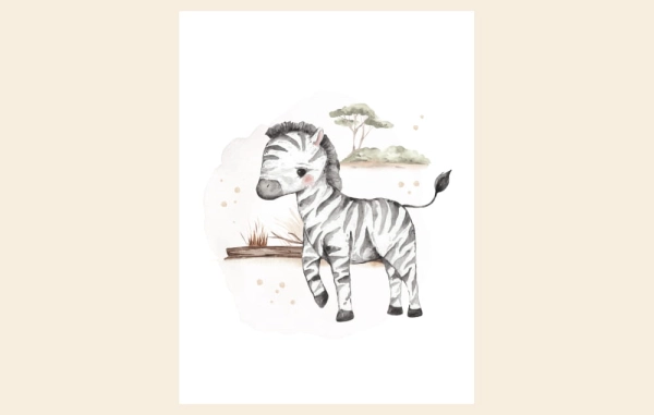 Plakat-Zwierzęta egzotyczne-Zwierzęta afrykańskie-Safari-Zebra-akwarela-plakat dla dzieci-wzor.jpg