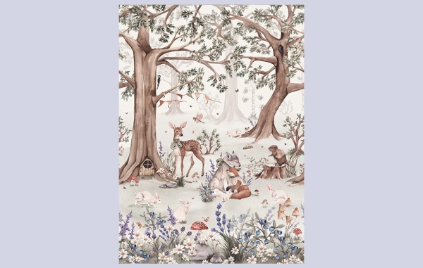 Fototapeta-Zwierzęta leśne-Las-Leśny świat-Misie-sarenka-lisek-fototapeta dla dzieci-tapeta do pokoju dziecka-wzor.jpg
