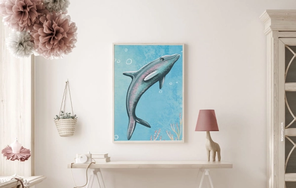 Plakat-Wodna Kraina-Syrena-Dno Oceanu-Podwodny świat-delfin2-Plakat dla dzieci.jpg