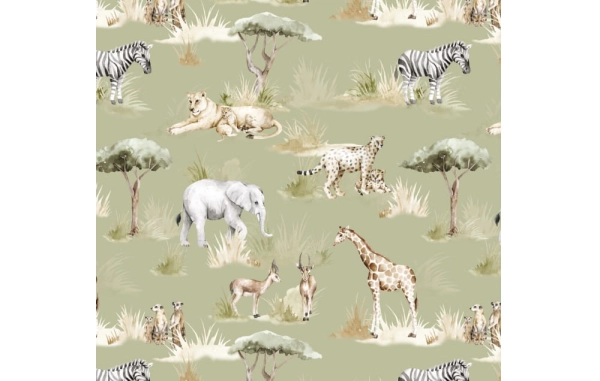 Tapeta-Zwierzęta egzotyczne-Zwierzęta afrykańskie-Safari-tapeta dzieci-tapeta do pokoju dziecka-zielen2.jpg