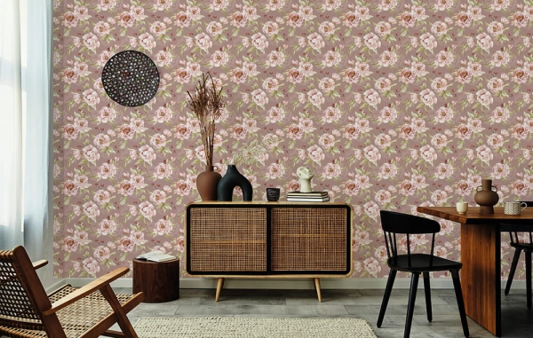 Tapeta w kwiaty- Tapeta w łąkę- Tapeta boho-tapeta w kwiaty-blekitne-peonie-tapeta do pokoju dziecka-roz3.jpg