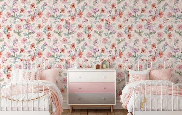 Tapeta-Kwiaty Róże-Wróżki-tapeta do pokoju dziecka-tapeta roze-tapeta dla dzieci-bez-wzor7