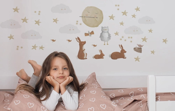 Tapeta-Noc-Las-Zwierzęta leśne-Niebo nocą-Gwiazdy-Księżyc-Tapeta dla dzieci-naklejki scienne-pokoj dziecka-3.jpg