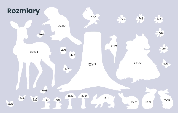 Naklejki na ścianę-Zwierzęta leśne-Las-Lesny świat-Misie-Sarenki-Jeze-naklejki sensoryczne-wymiary.jpg