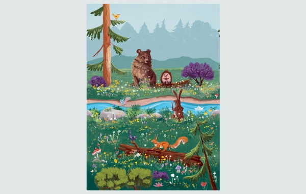Fototapeta-Zwierzęta leśne-Las-Leśny świat-niedzwiedz-sarenka-lisek-fototapeta dla dzieci-tapeta do pokoju dziecka-mis-2-wzor.jpg